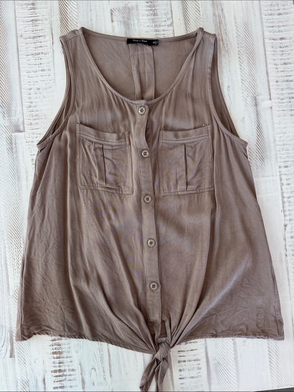 Doe & Rae Taupe Button-Front Tie-Hem Tank